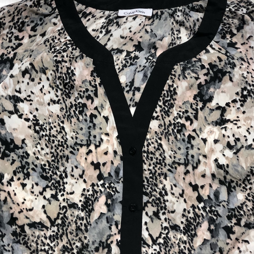 Calvin Klein Animal Print Sheer Blouse size Large - Picture 6 of 12